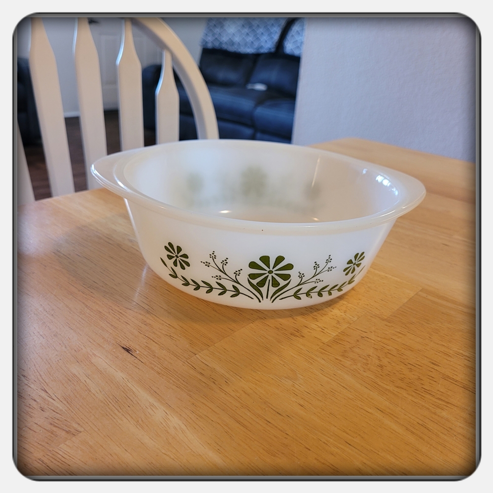 Vintage Green Floral Patterned Casserole Dish